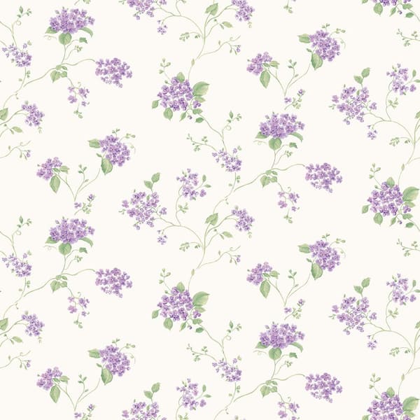 Unbranded Miniatures 2 Purple/Green/White Lilac Floral Trail Matte Finish Non-Pasted Vinyl on Non-Woven Wallpaper Sample