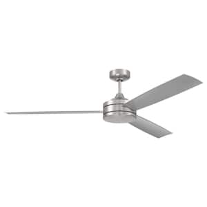 Inspo 62" Heavy-Duty Indoor Dual Mount Brushed Polished Nickel Finish Ceiling Fan with 4-Speed Wall Control Included