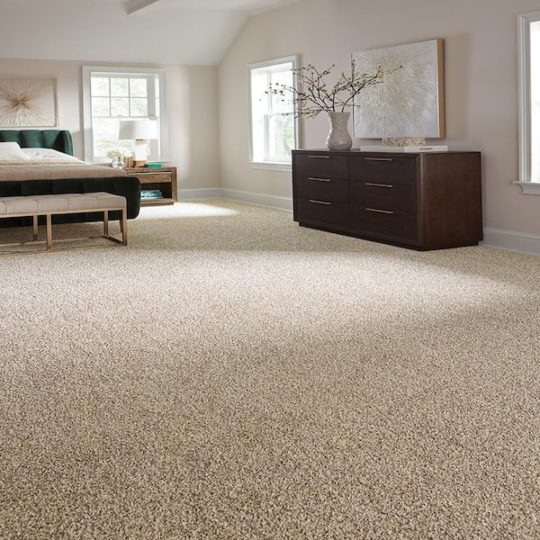 Radiant Retreat II Whispering Beige 58 oz. Polyester Textured Carpet - Installation Required