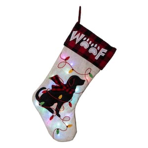 21 in. L LED Embroidered Linen Christmas Stocking - Dog