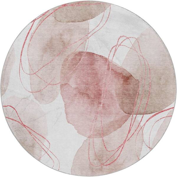 Dream Shag Premium Machine Washable Abstract ADS544 Merlot 8 ft. x 8 ft. Round Rug