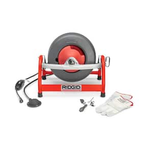 K-3800 Drain Cleaning Autofeed Drum Machine with C-32-3/8 in. x 75 ft. Cable Plus Tool Set and Gloves 4-Piece
