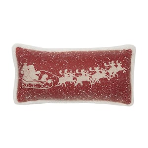 10 in. x 20 in. Snow Scene Printed Santa's Sleigh and Reindeer with Faux Fur Trim Christmas Pillow