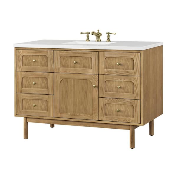 Laurent 48.0 in. W x 23.5 in. D x 34.2 in . H Bathroom Vanity in Light Oak with White Zeus Quartz Top