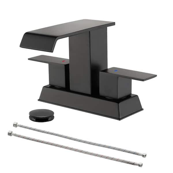 Unbranded 4 in. Centerset 2-Handle Bathroom Faucet with Drain Assembly in Matte Black