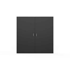 Double Door 48 in. x 48 in. Magnetic Whiteboard Cabinet with Cork Interior Doors Black (1-Pack)