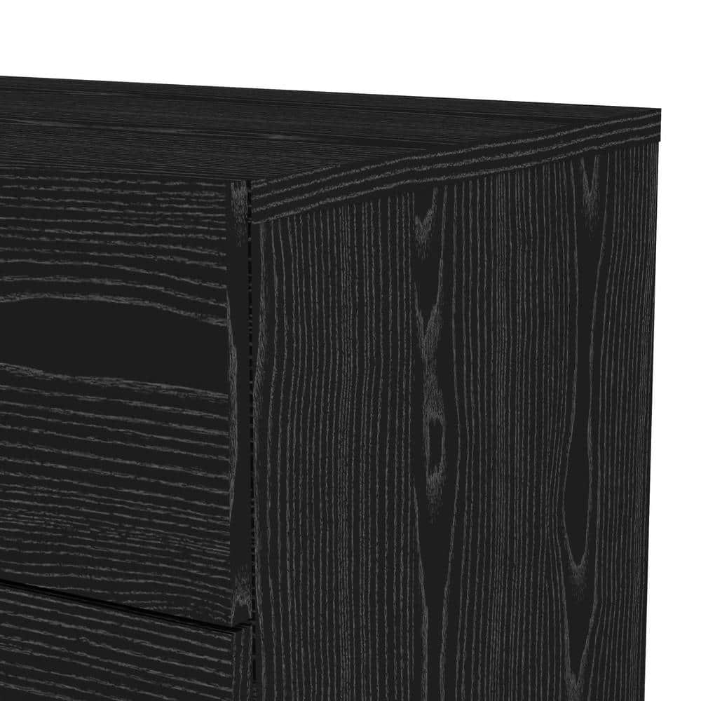 Sleek Black Woodgrain 4-Drawer Bedroom Chest