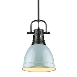 Duncan 1-Light Black Pendant and Rod with Seafoam Shade