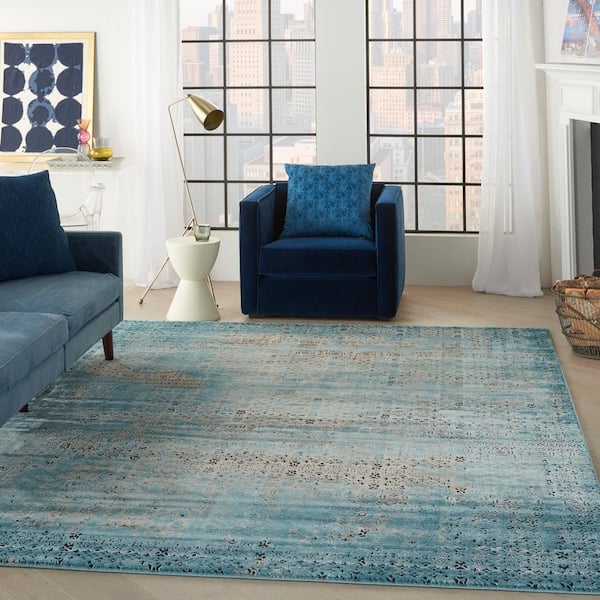 Karma Blue 7 ft. x 10 ft. Damask Vintage Area Rug