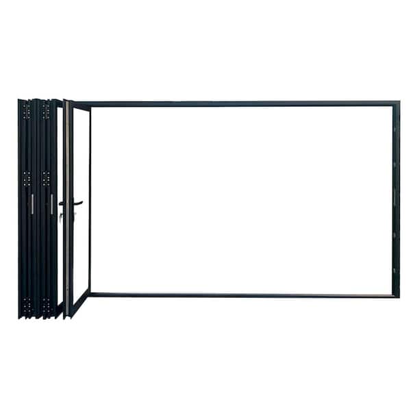 TEZA DOORS Teza 90 Series 144 in. x 80 in. Matte Black Right to Left Folding Aluminum Bi-Fold Patio Door