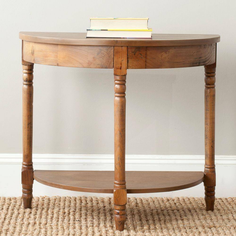 Safavieh Randell 30 In Medium Brown Half Round Wood Console Table With Storage Amh6609e The Home Depot Half Round Wood Console Table, Half Circle Entry Table