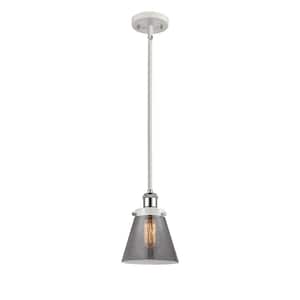 Cone 1-Light White and Polished Chrome Cone Pendant Light with Plated Smoke Glass Shade