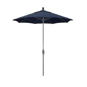 7.5 ft. Grey Aluminum Market Collar Tilt Crank Lift Patio Umbrella in Spectrum indigo Sunbrella