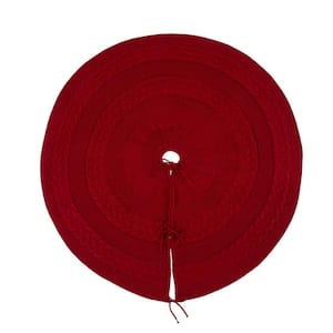 52 in. D Knitted Acrylic Red Christmas Tree Skirt