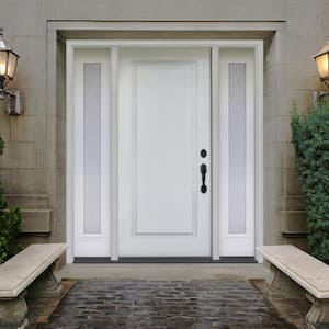 64 in. x 80 in. Element Series 1-Panel LHIS Primed White Steel Prehung Front Door w/ Double 12 in. Rain Glass Sidelites