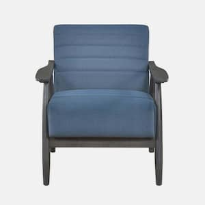 Blue Fabric Solid Wood Arm Chair