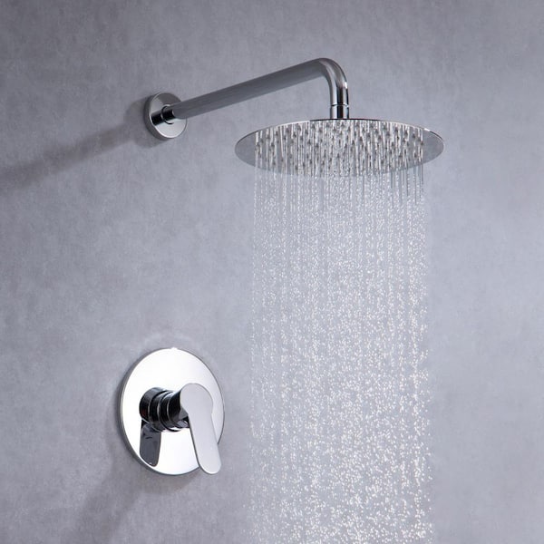 Single-Handle 1-Spray Round High Pressure Shower Faucet with 10 in. Shower Head in Polished Chrome (Valve Included)