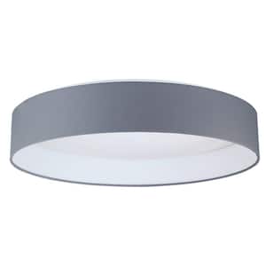 Palomaro 19.68 in. W x 4.5 in. H Charcoal Grey LED Flush Mount with Linen Shade