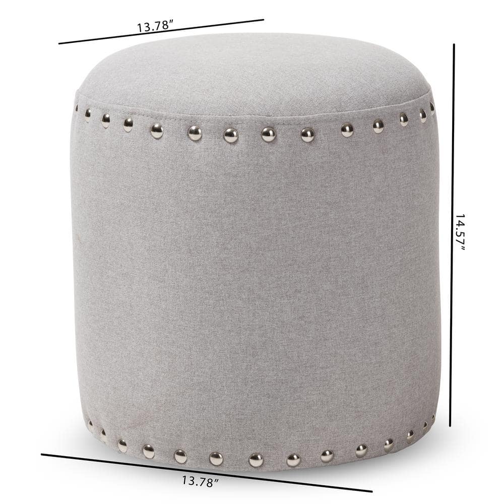 Rosine Light Grey Upholstered Nail Trim Modern Ottoman