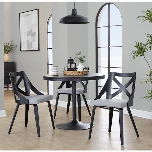 Charlotte Light Grey Fabric and Black Wood Side Dining Chair (Set of 2)
