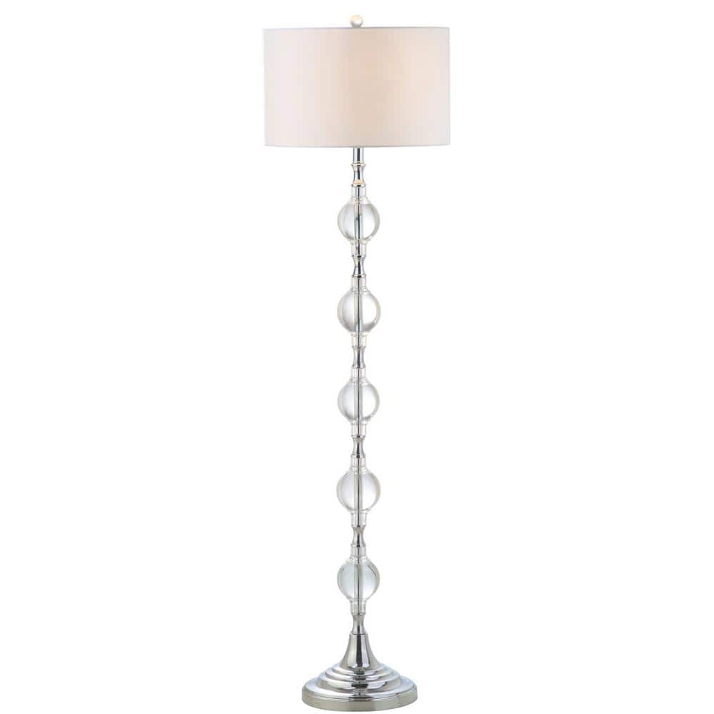 Elegant Lucida 60'' Chrome and Crystal Floor Lamp with Off-White Shade