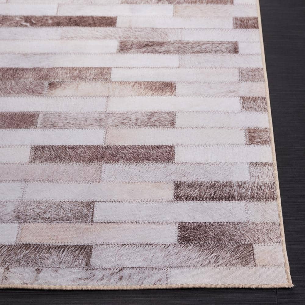 Beige and Brown Faux Hide Square Area Rug, 6'x6'