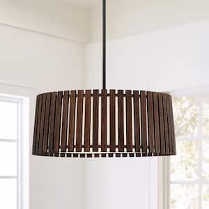 Brody 20 in. 4-Light Bamboo Drum Chandelier with Black Canopy