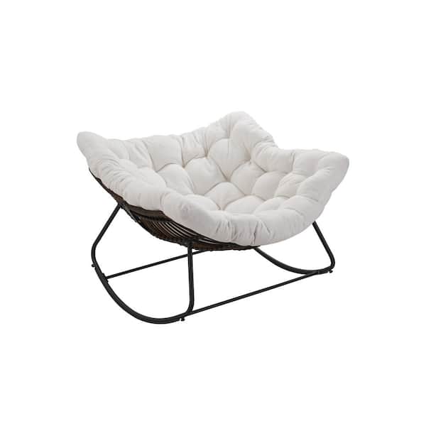 Sudzendf White Metal Oversized Outdoor Rocking Chair Papasan