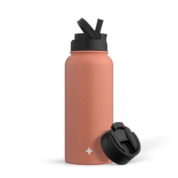 JoyJolt 32-Ounce Stainless Steel Vacuum Insulated Bottle with 2 Lids Red and Orange