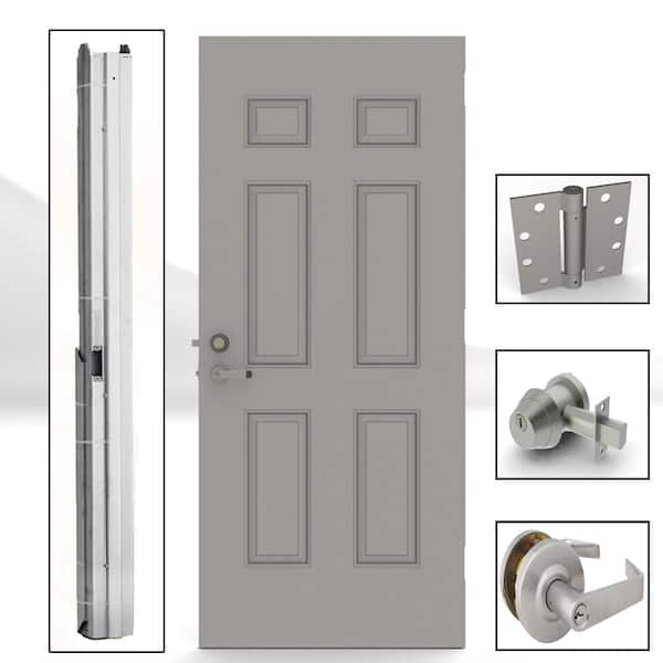 L.I.F Industries 30 in. x 80 in. 6-Panel Steel Gray Security Commercial Door with Hardware