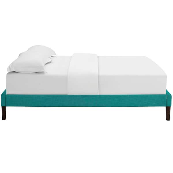 Tessie Teal Queen Upholstered Fabric Bed Frame with Squared Tapered Legs