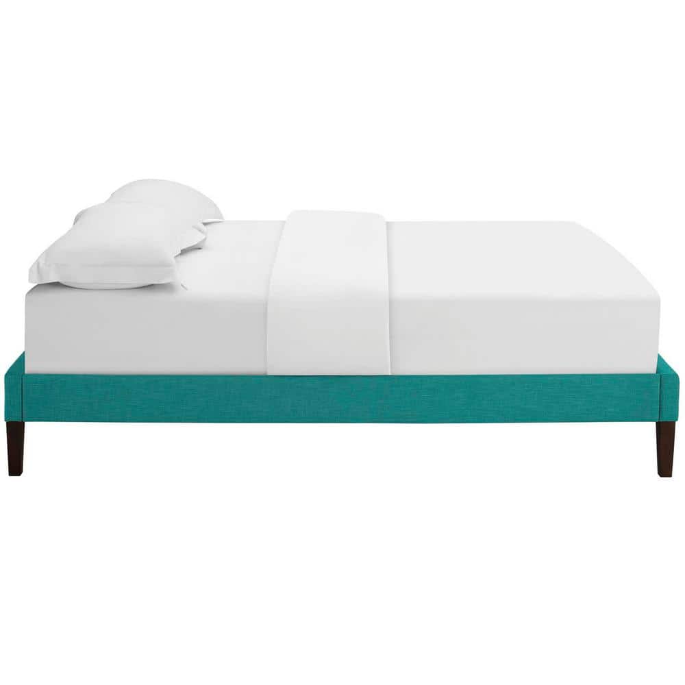 Teal Upholstered King Platform Bed with Wood Slats