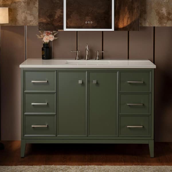 49 in. W x 22 in. D Single Ceramic Sink Freestanding Bath Vanity in Green with Carrara White Engineered Stone Vanity Top