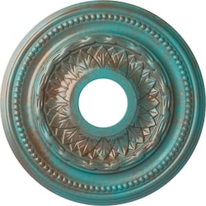 1 in. x 15-3/4 in. x 15-3/4 in. Polyurethane Galway Ceiling Medallion, Copper Green Patina