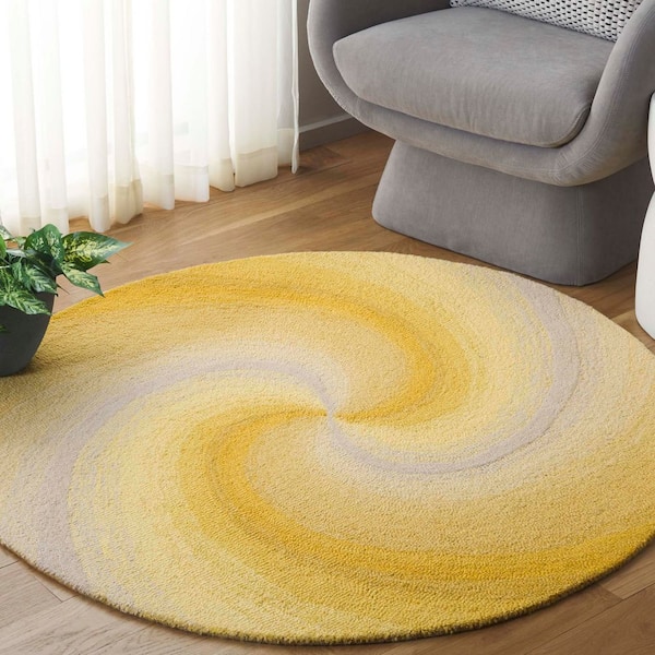Novelty 3 ft. x 3 ft. Round Gold/Gray Swirl Area Rug