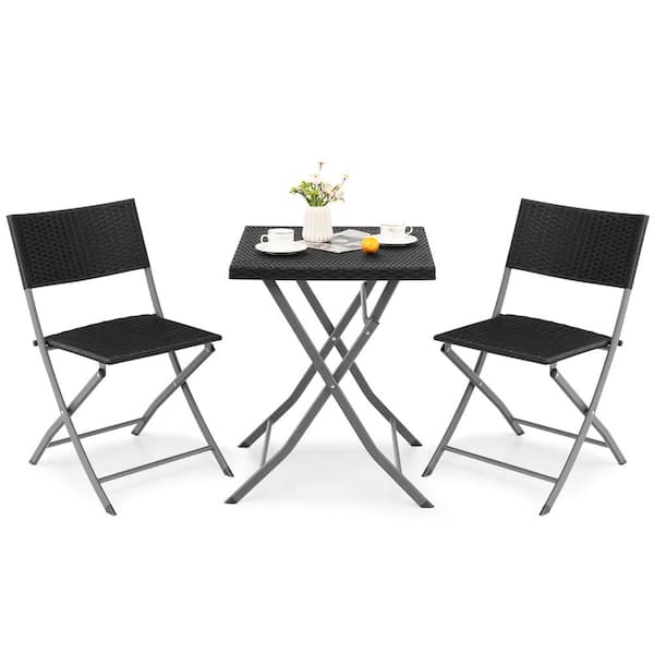 3-Piece Patio Folding Rattan Bistro Set Chairs Backrest Table Garden Deck