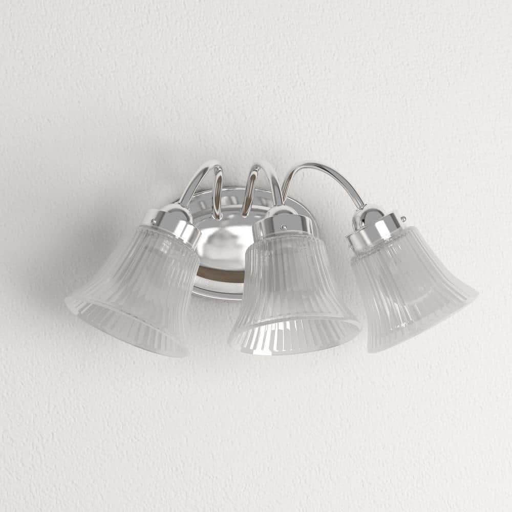 Polished Chrome Fluted Glass 3-Light Bath Vanity Fixture