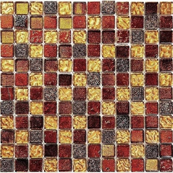 Apollo Tile Gold and Beige 4 in. x 5 in. Square Polished Glass and Stone Mosaic Tile Sample (0.13 sq. ft./Piece)