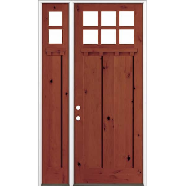 50 in. x 96 in. Knotty Alder Right-Hand/Inswing 6 Lite Clear Glass Amaretto Stain Wood Prehung Front Door with LSL DS