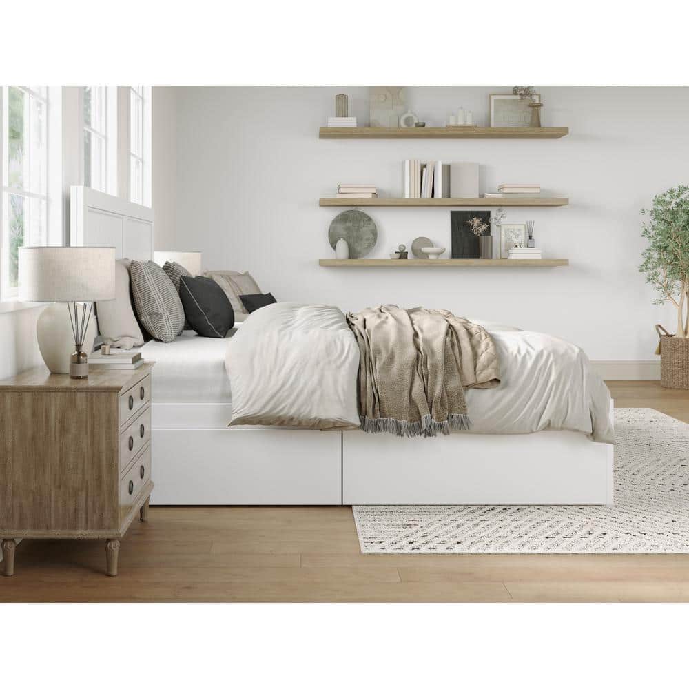 Canyon White King Wood Platform Bed with Storage Drawers