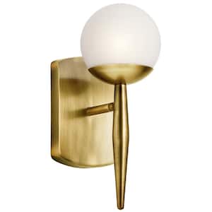 Jasper 1-Light Natural Brass Bathroom Indoor Wall Sconce Light with Satin Etched Cased Opal Glass Shade