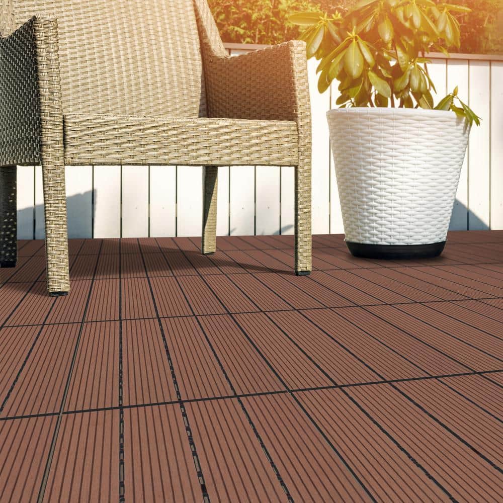 Pure Garden 6-pack Wood Plastic Composite Interlocking Outdoor Tiles  Brown