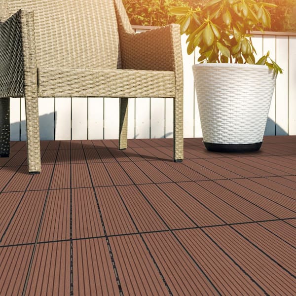 Pure Garden 1 ft. W x 1 ft. L 6 Patio Tiles Wood/Polypropylene Interlocking Deck Tile Flooring in Brown