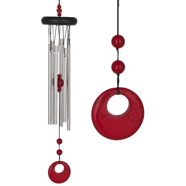 WOODSTOCK CHIMES Signature Collection, Woodstock Chakra Chime, 17 in. Red Coral Silver Wind Chime