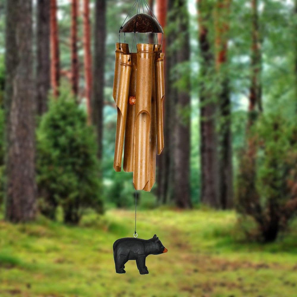 Handcrafted 23" Bamboo and Coconut Bear Wind Chime