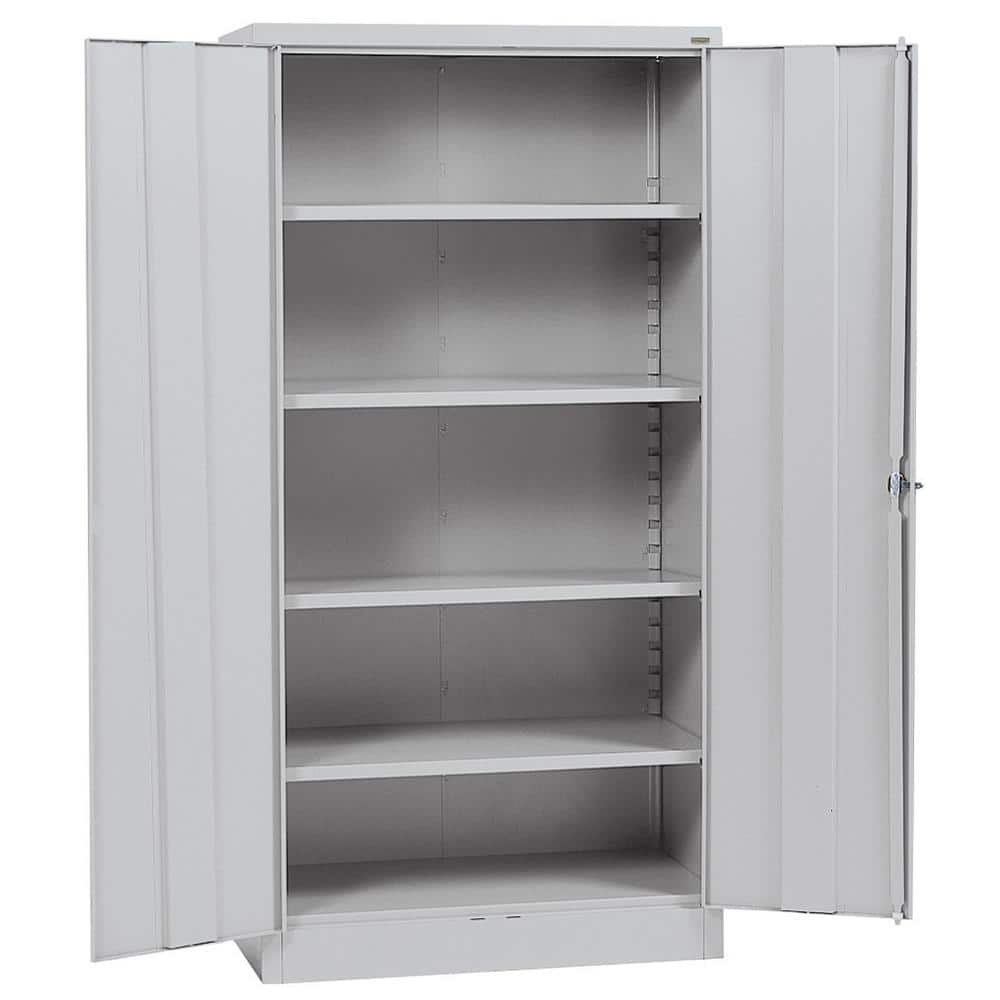 Freestanding Lockable Dove Gray Office Cabinet with 4 Adjustable Shelves
