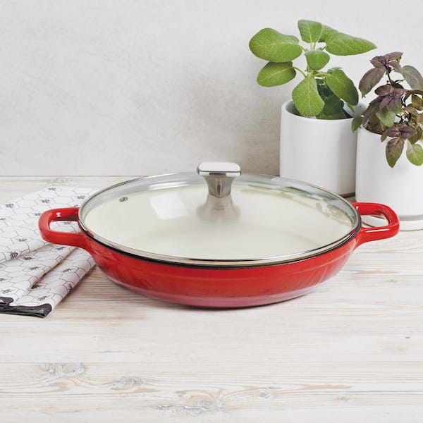 Misen Enameled Cast Iron Braiser Pan - Cast Iron Pot with Lid - Cast Iron  Enameled Cookware, Red