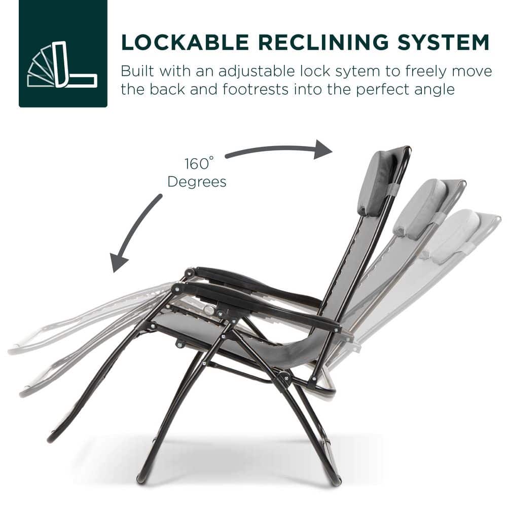 Black Steel Zero Gravity Lounge Chair with Gray Textilene Fabric