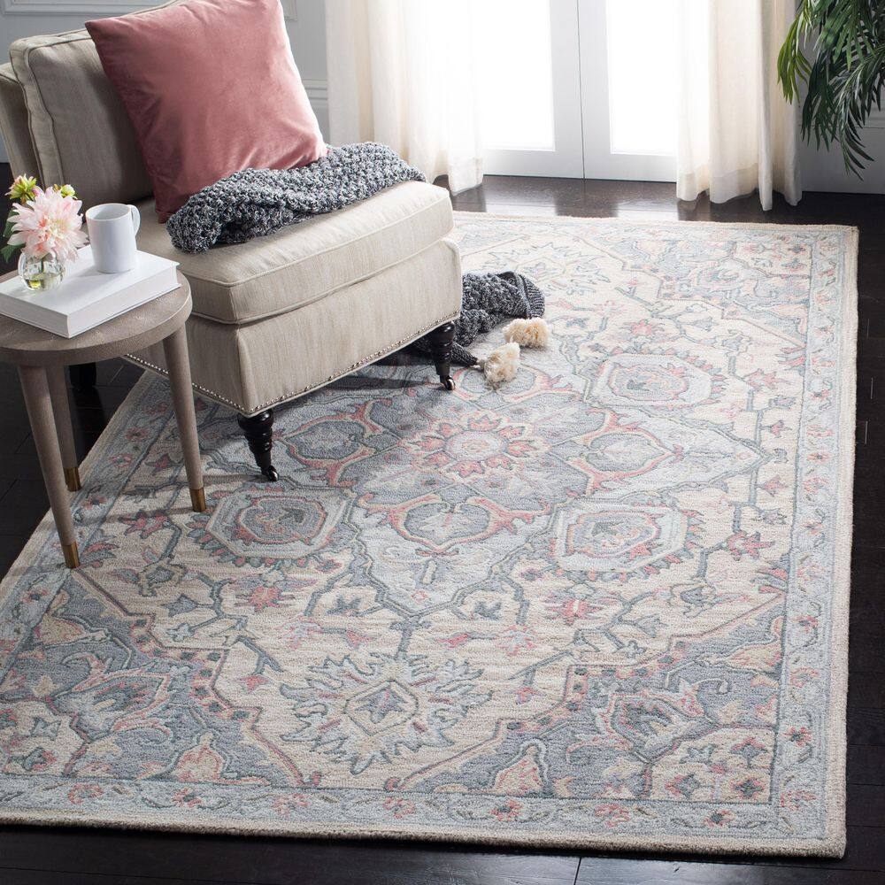 Beige and Blue Hand-Tufted Wool Round Area Rug