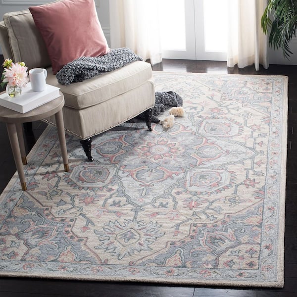 Heritage Beige/Blue 6 ft. x 9 ft. Border Floral Area Rug